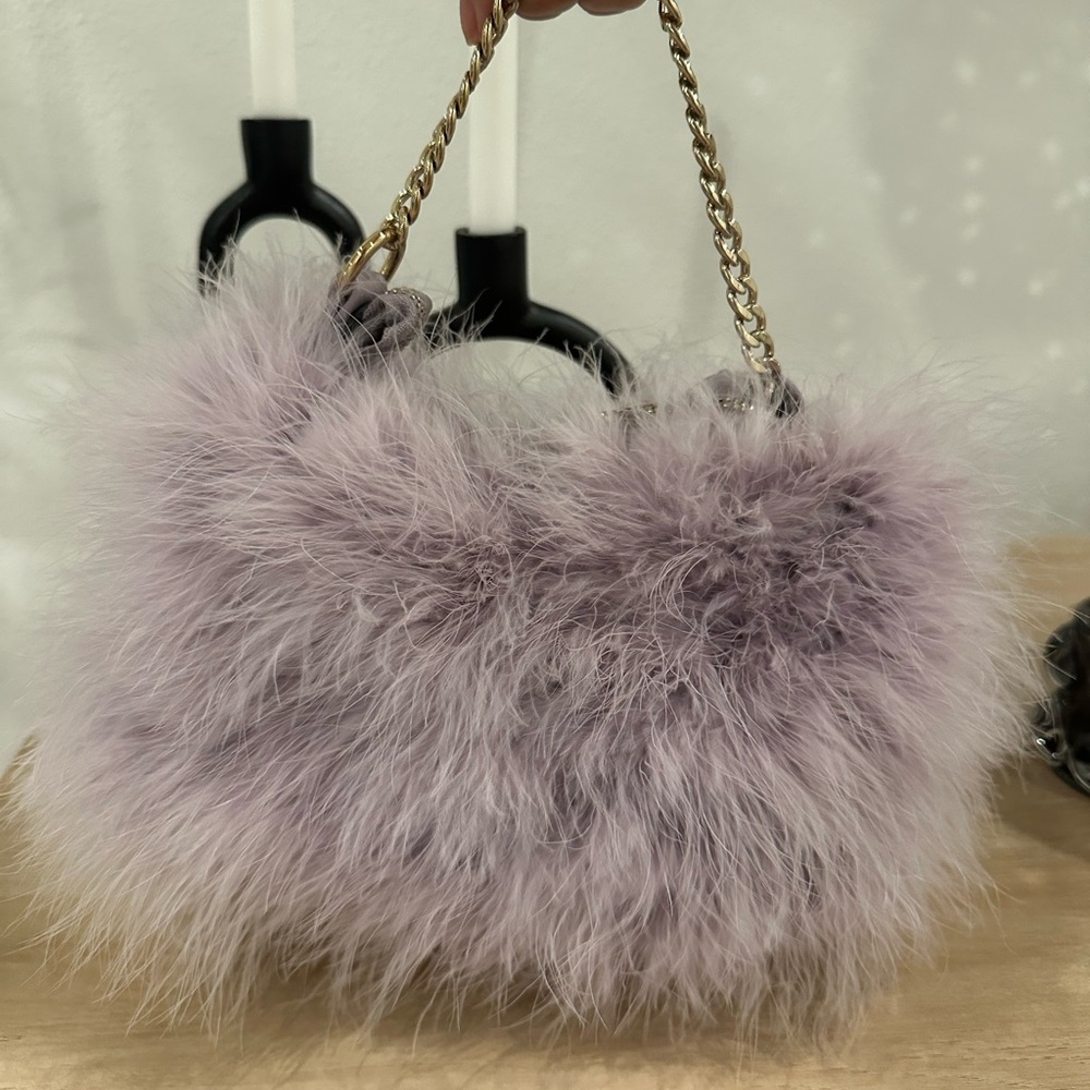 Elegant Lavender Faux Fur Feather Handbag/Crossbody